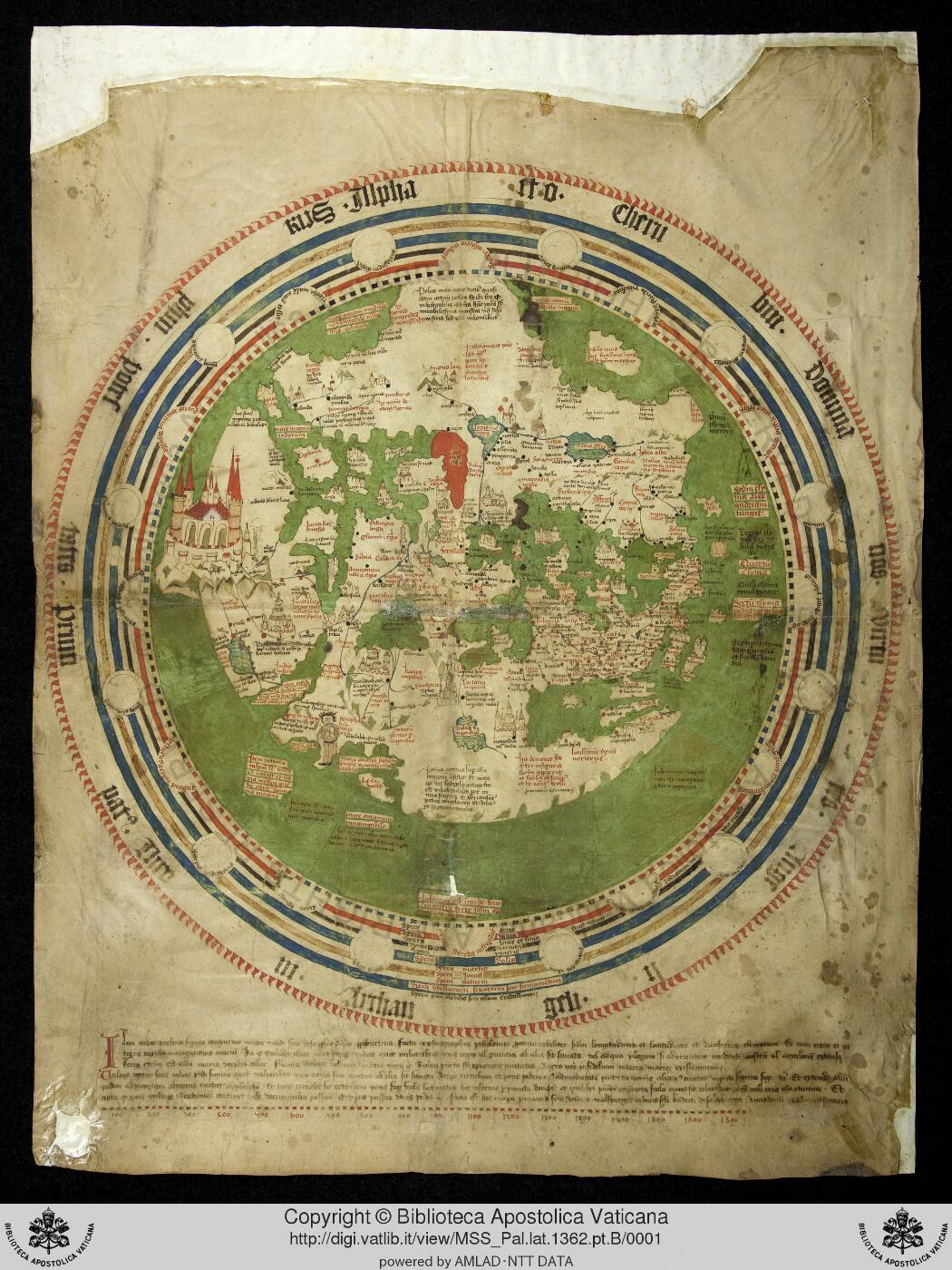 Map: World map (mappamundi) of Andreas Walsperger, Konstanz 1448, Vatican Pal. lat. 1362 pt. B, Andreas Walsperger, 1448
